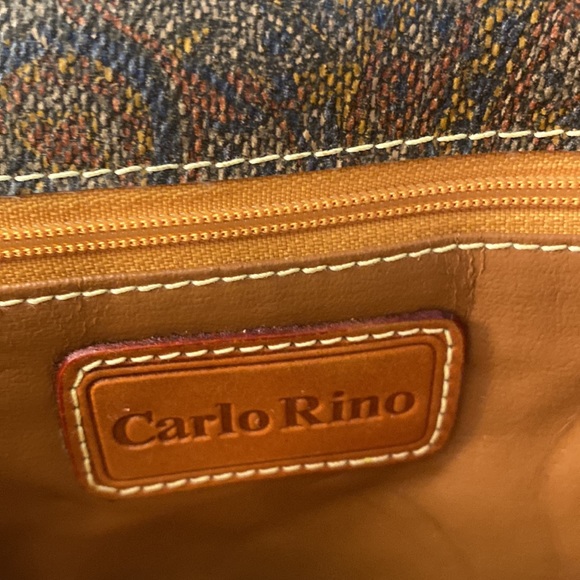 Carlo Rino - Paisley Print Large Leather Clutch, Brown Leather Accents - EUC - Picture 14 of 16